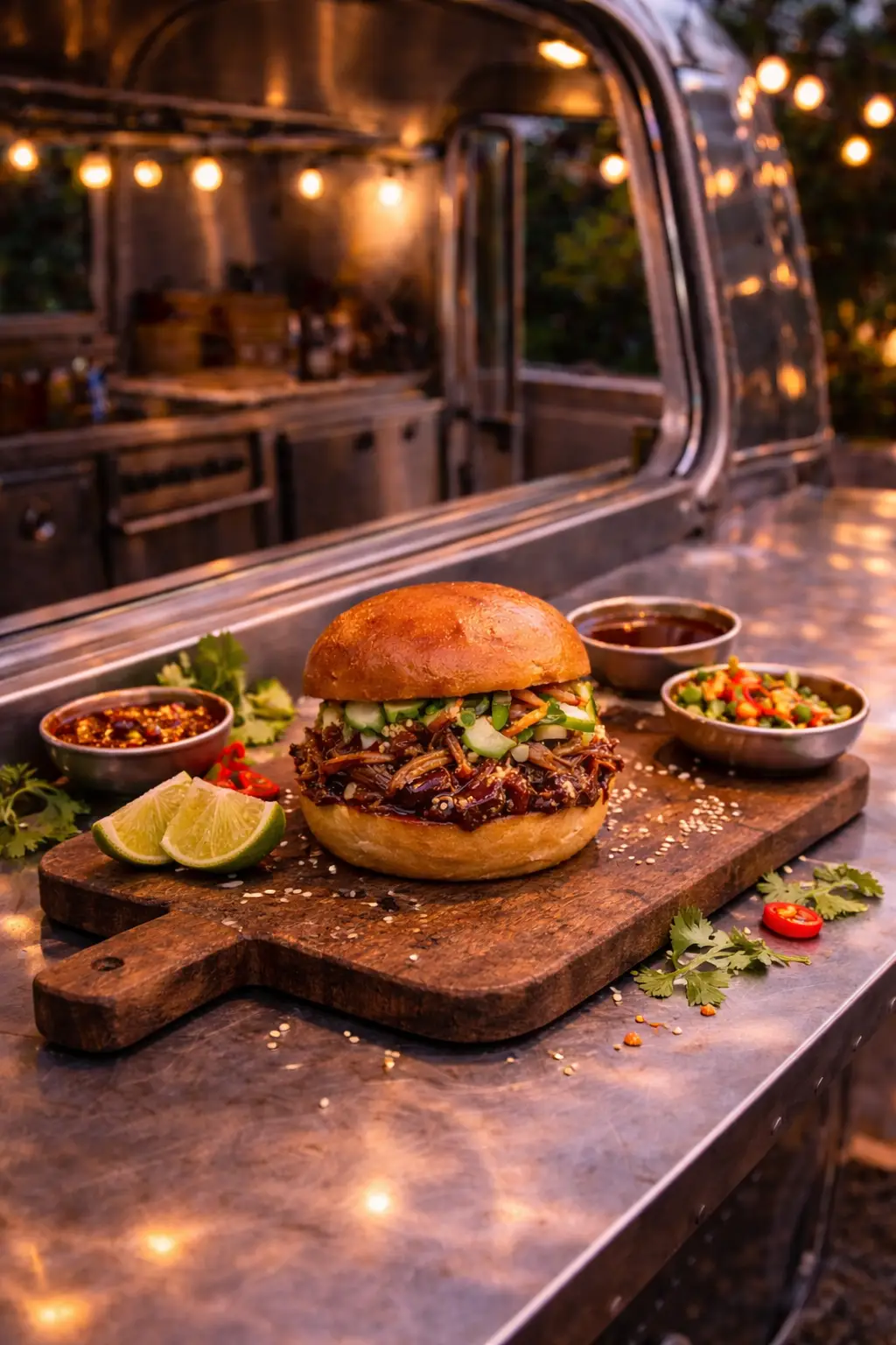 Duck burger close-up