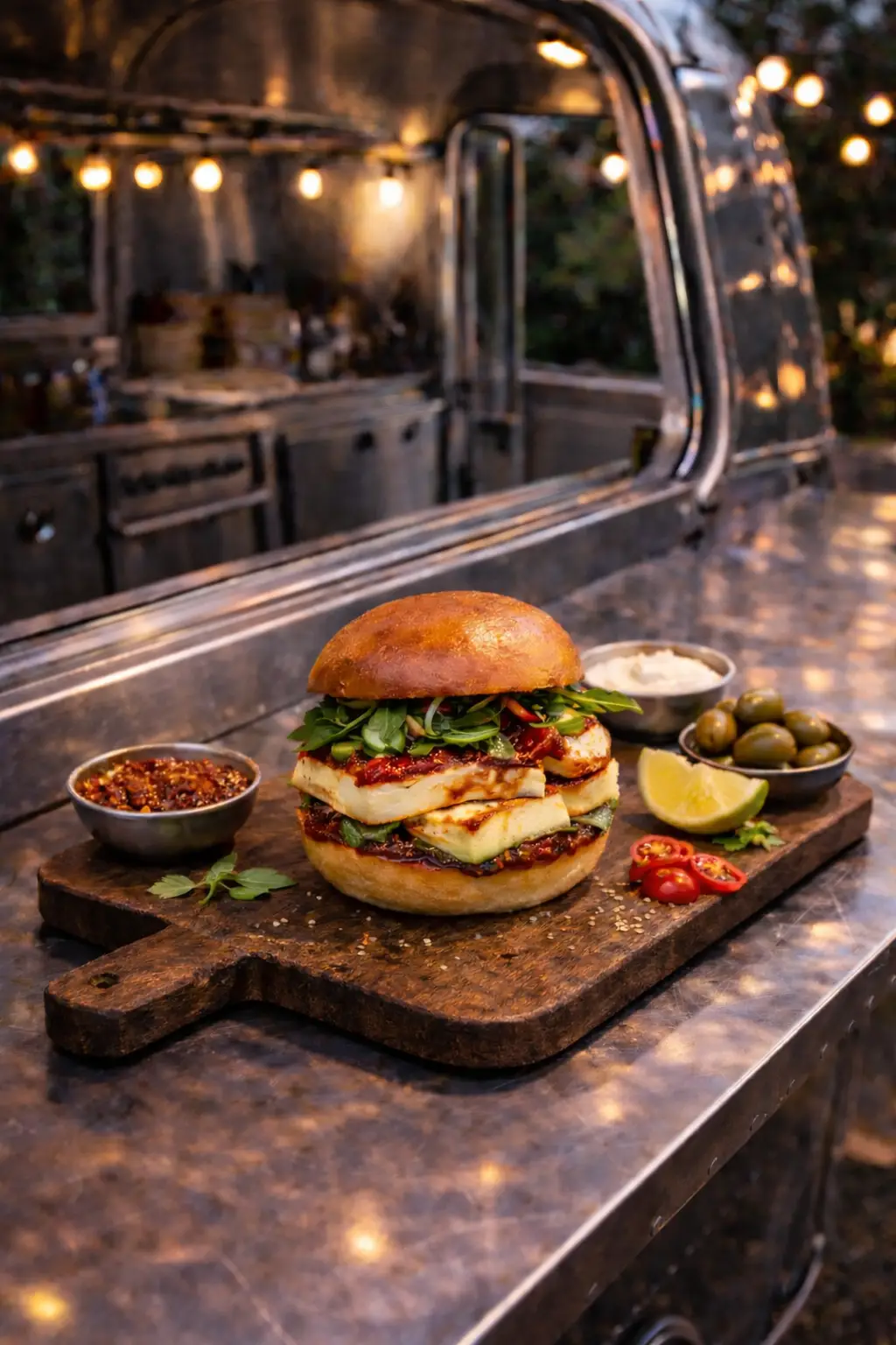 Halloumi burger serving