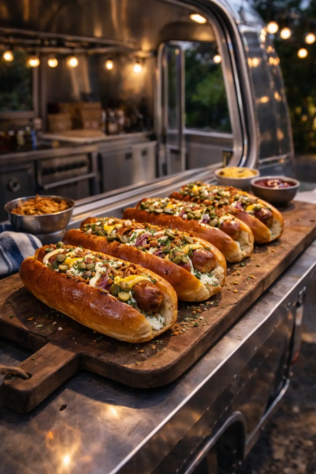 Loaded hot dogs served at an event